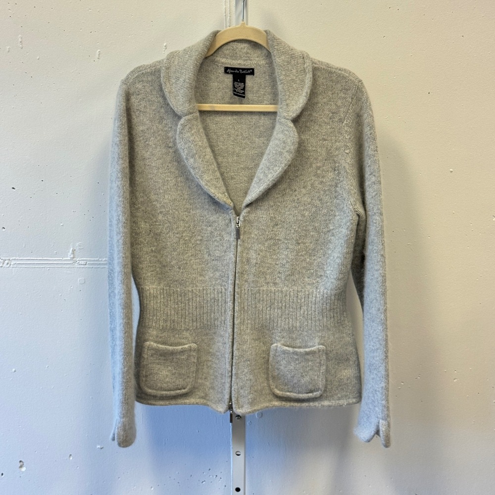 Alexandra Bartlett Angora Lambswool Blend Mohair Zip Front Cardigan Sweater Lgβ
